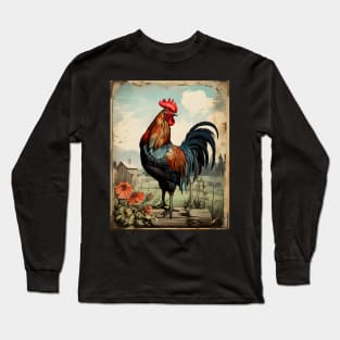 Beautiful Vintage Rooster Art | Classic Country Charm and Timeless Elegance Long Sleeve T-Shirt